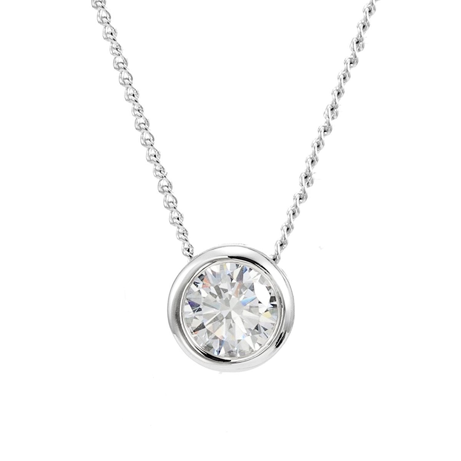 Clear Cubic Zirconia Pendant 8mm, Necklace 18" Inch Chain, Swarovski Elements