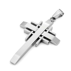 Mens Polished Stainless Steel Silver Necklace Cross Pendant 21" Chain