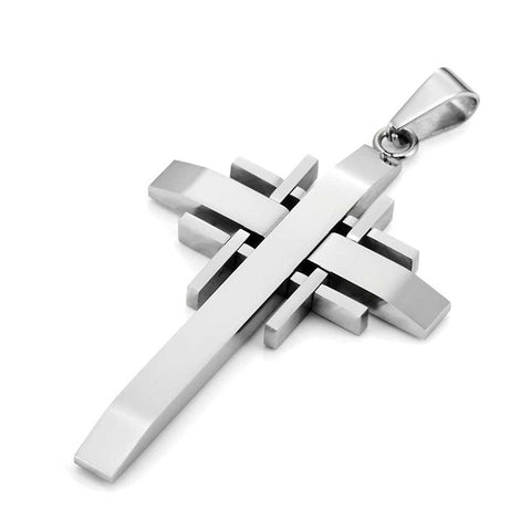 Mens Polished Stainless Steel Silver Necklace Cross Pendant 21" Chain