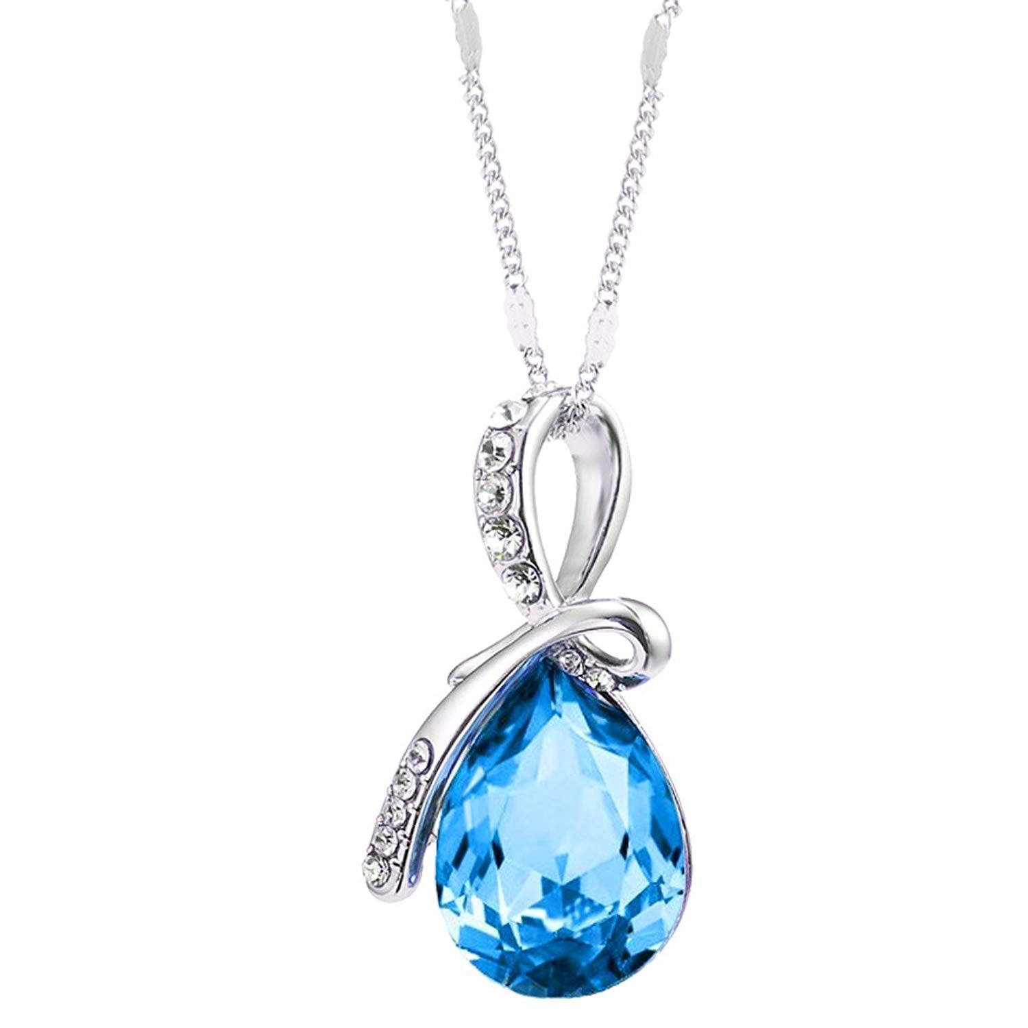 Eternal Love Teardrop Swarovski Elements Pendant Necklace - Ocean Blue