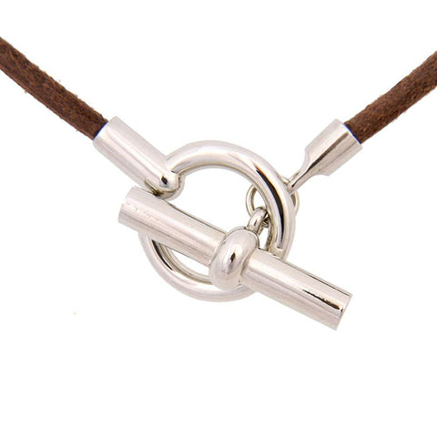 Unique Genuine Leather Cord and Stainless Steel Necklace Women Chain (Walnut Brown)