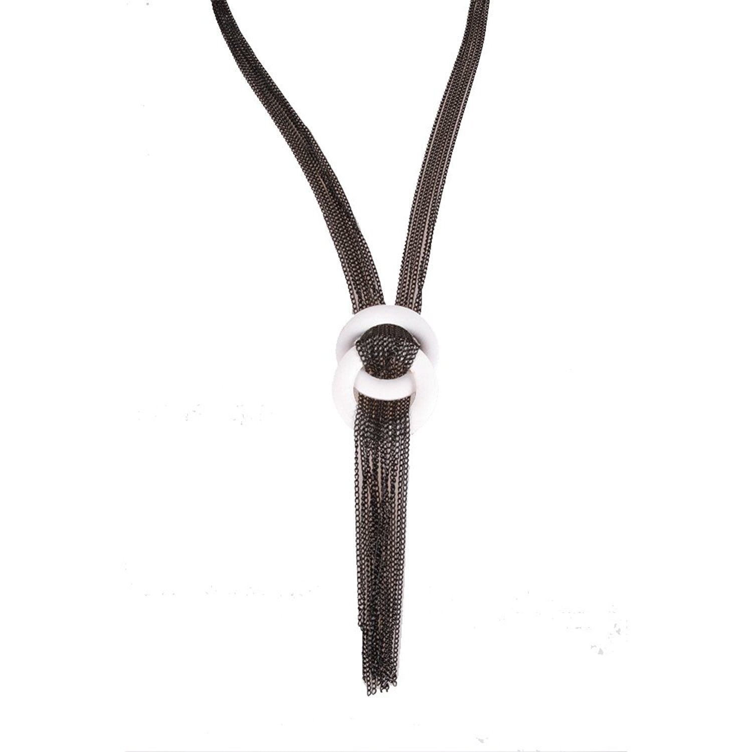 Unique Womens Multitier Long Links Y Necklace Chain Jewelry 36" (White Wood, Black)