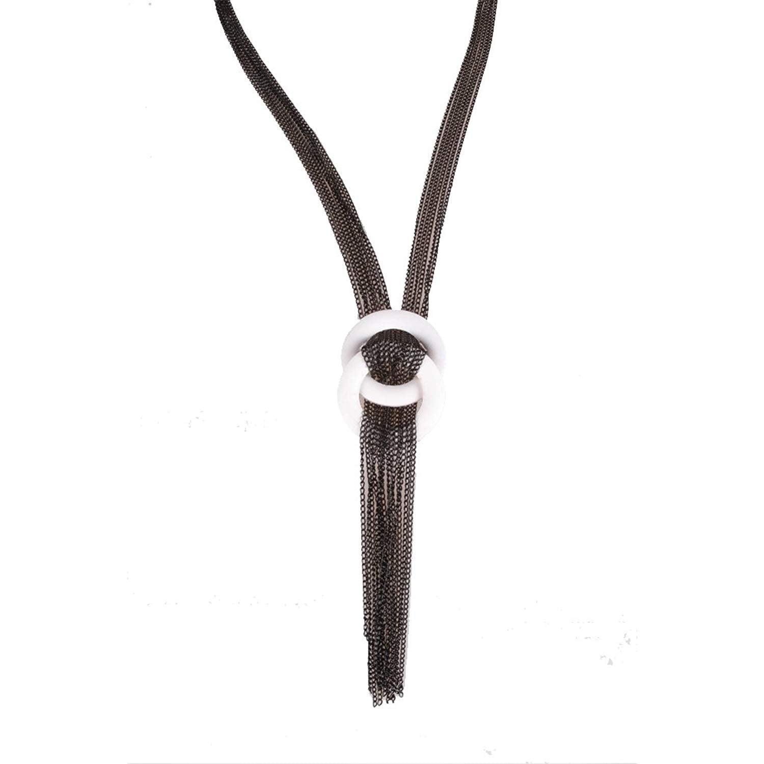 Unique Womens Multitier Long Links Y Necklace Chain Jewelry 36" (White Wood, Black)