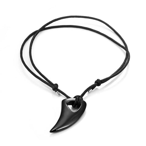 Men's Black 316l Stainless Steel Alpha Spear Wolf Teeth Pendant Chain Necklace