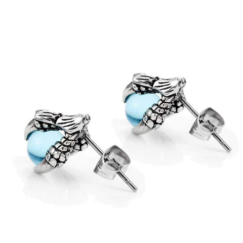 Vintage Dragon Claw Mens Stud Earrings Stainless Steel, Color Silver Blue