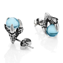 Vintage Dragon Claw Mens Stud Earrings Stainless Steel, Color Silver Blue