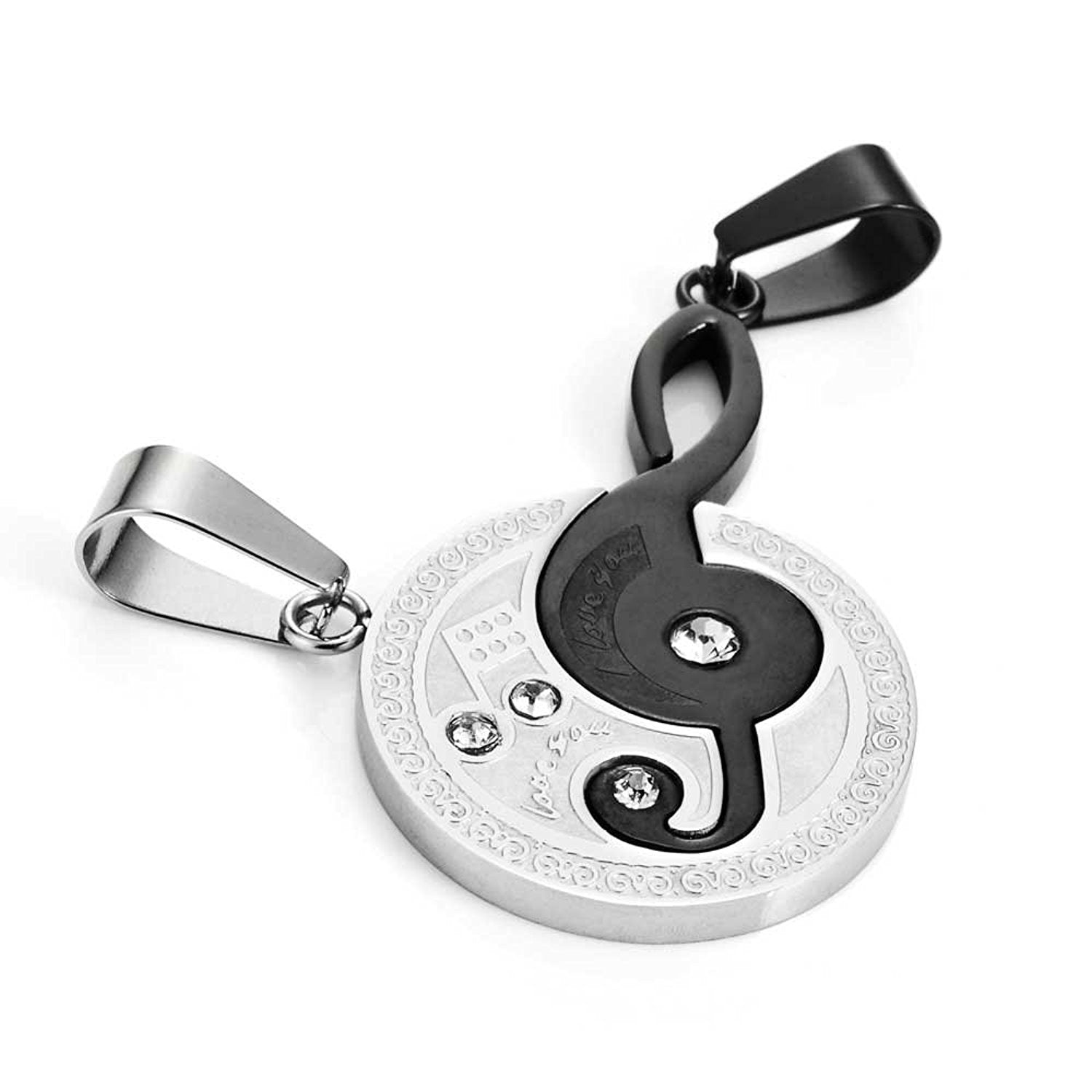 2pcs His & Hers Couples Key Sol Music Symbol Pendant Love Necklace Set Lover Valentine's, 18" & 21" Chain