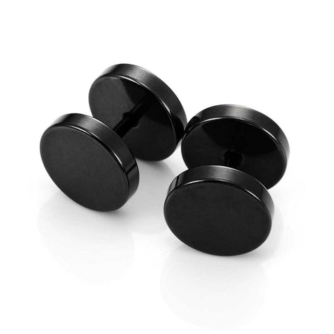 Stainless Steel Men's Stud Earrings Round Barbell Screw Back Ear Set, 2pcs, Color Black, 10mm