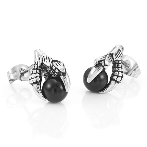 Vintage Dragon Claw Mens Stud Earrings Stainless Steel , Color Silver Black