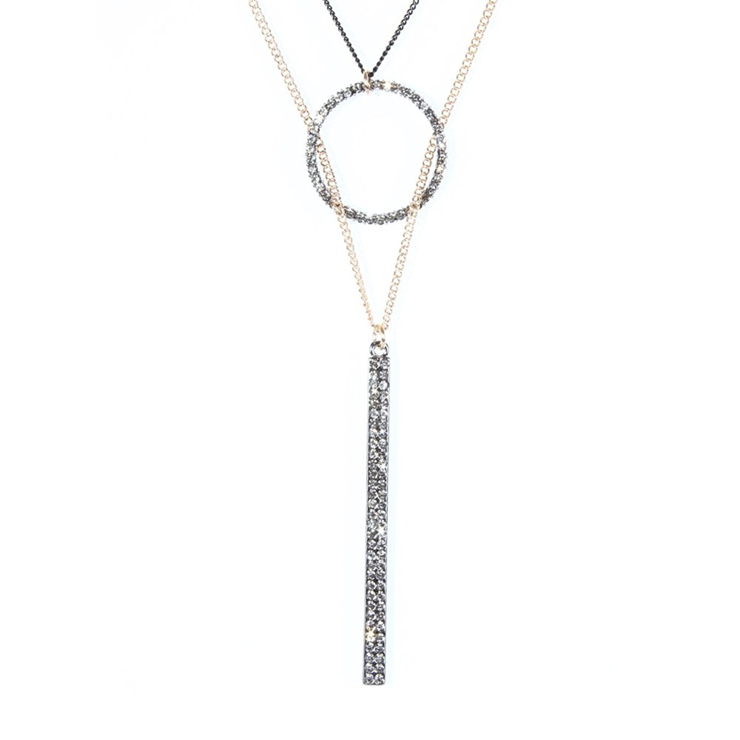 Beautiful Womens Cubic Zirconia Stainless Steel CZ Necklace Pendant Chain 33" - 41" (Gold)