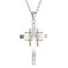 Image of Urban Jewelry Mens Polished 2-Tone Stainless Steel Cross Necklace Pendant 21" Chain (Gold, Silver)