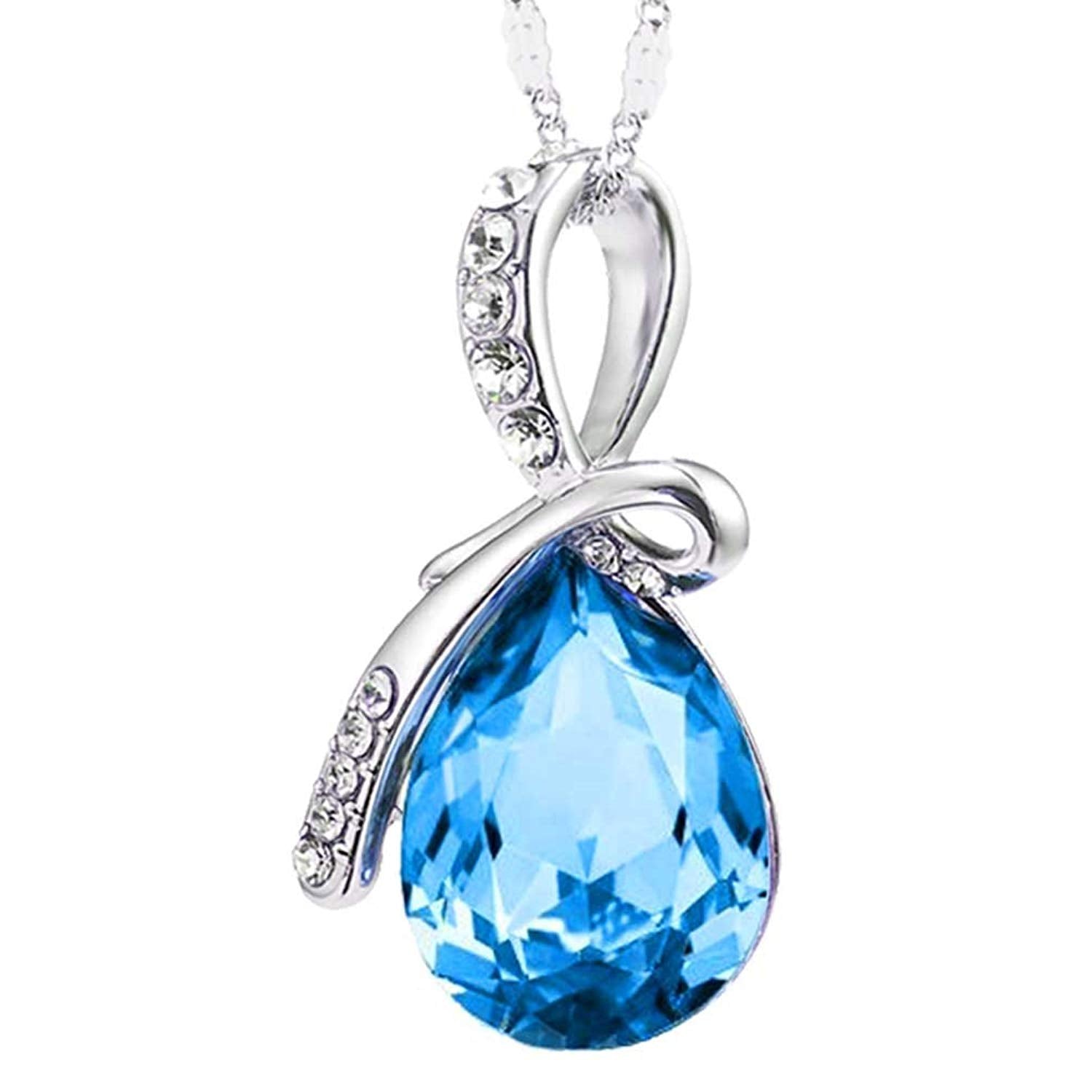 Eternal Love Teardrop Swarovski Elements Pendant Necklace - Ocean Blue