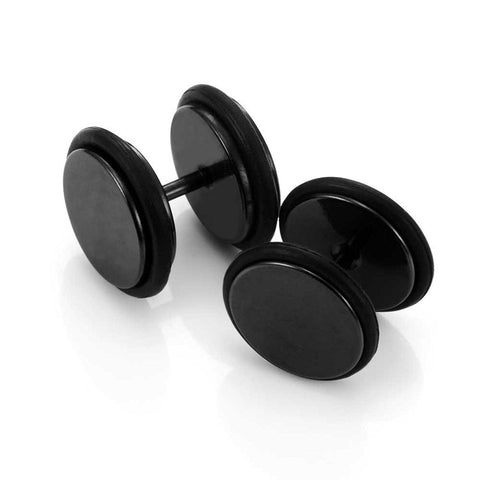 Stainless Steel Unisex Round Black Stud Earrings Set with Rubber Wrapped, 2pcs, 10mm