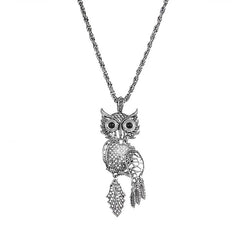 Retro Vintage Silver Antique Color Tone Owl Pendant Jewelry 23 Inch Necklace
