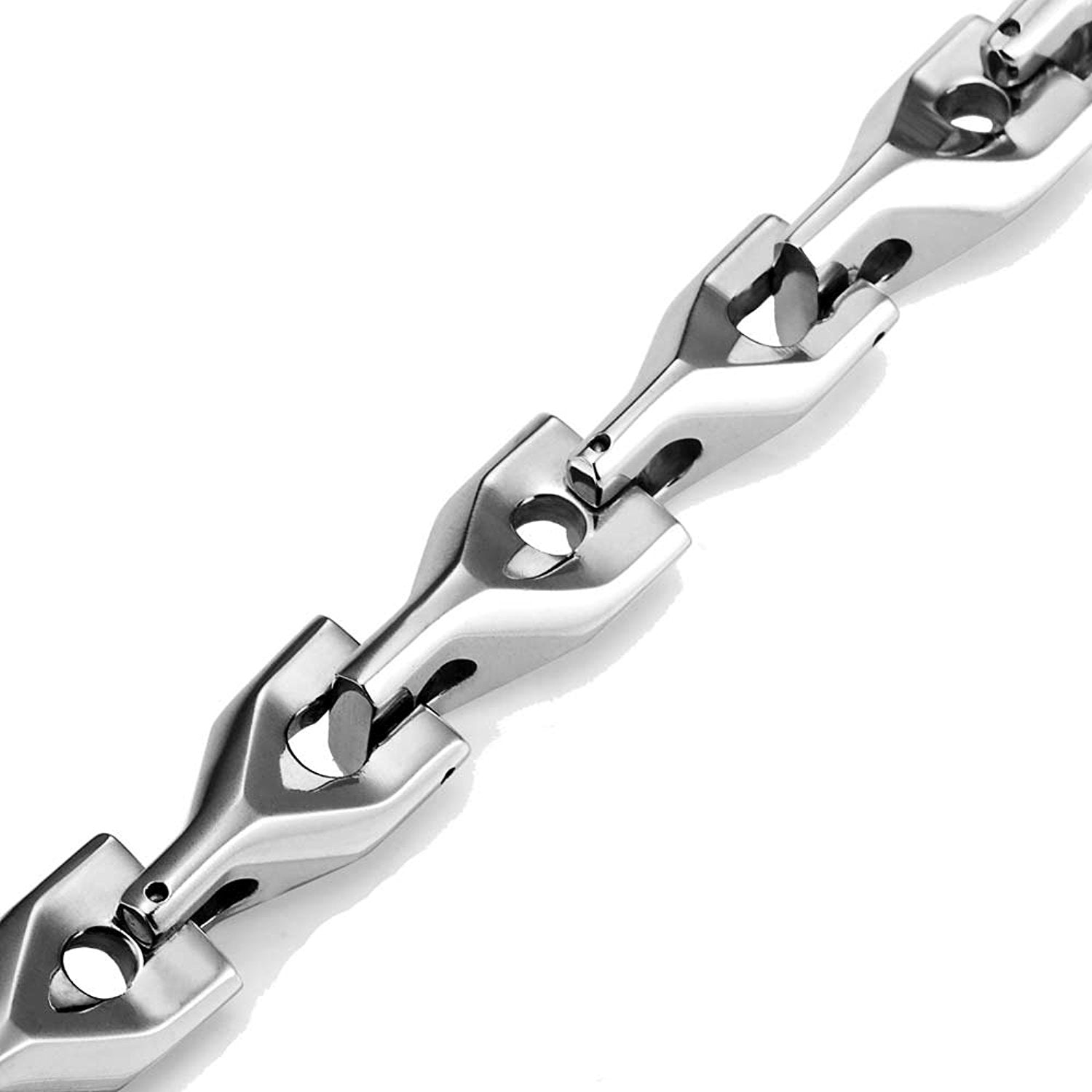 Classy Men's Solid Heavy Wheat Tungsten Carbide Bracelet - 3 Sided Links (Silver)