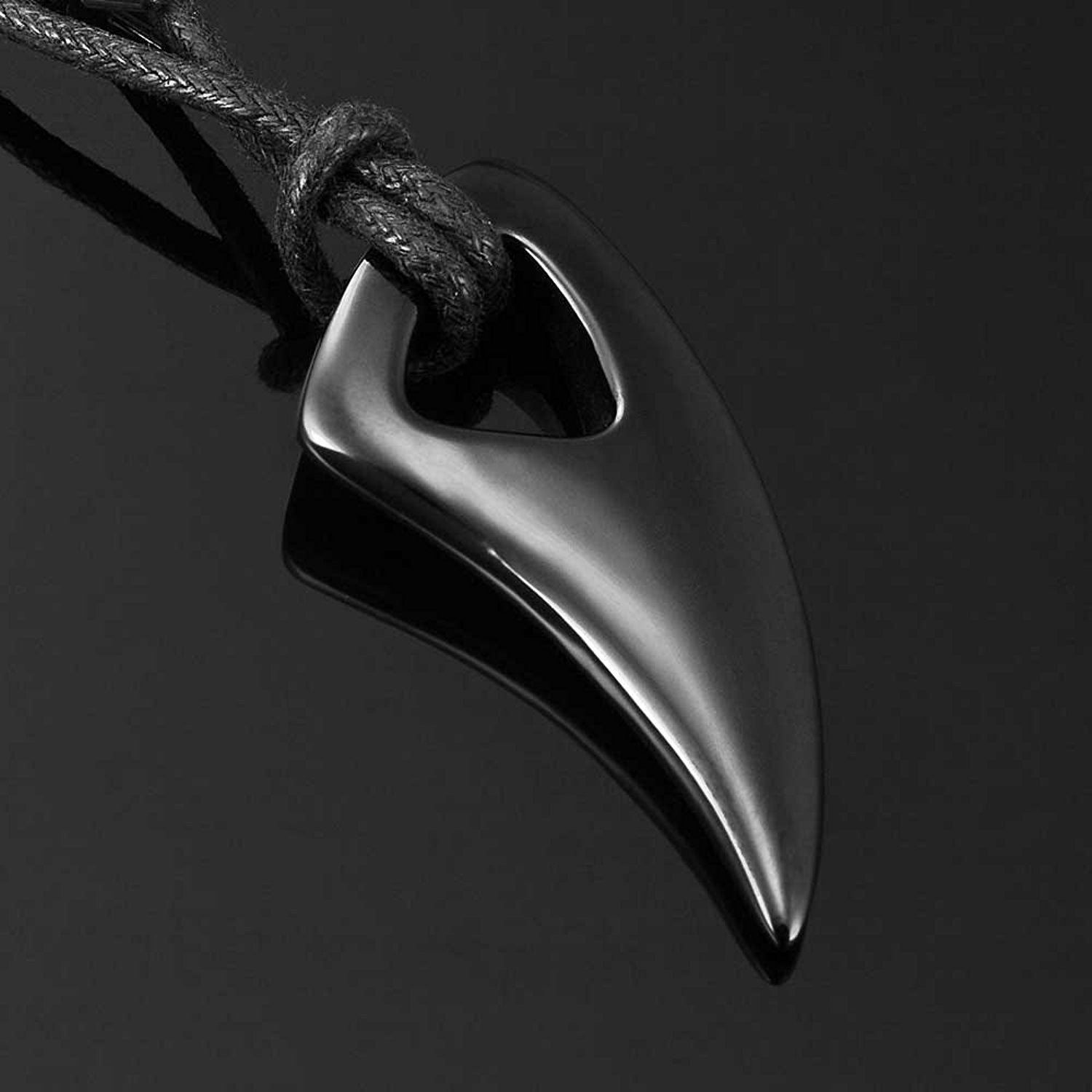 Men's Black 316l Stainless Steel Alpha Spear Wolf Teeth Pendant Chain Necklace