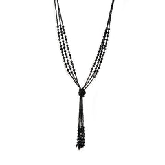 Vintage Style Charcoal Black Long Multitier Beaded Womens Necklace Jewelry (Long - 31")