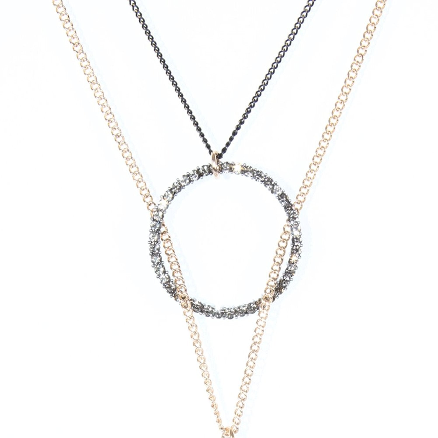 Beautiful Womens Cubic Zirconia Stainless Steel CZ Necklace Pendant Chain 33" - 41" (Gold)