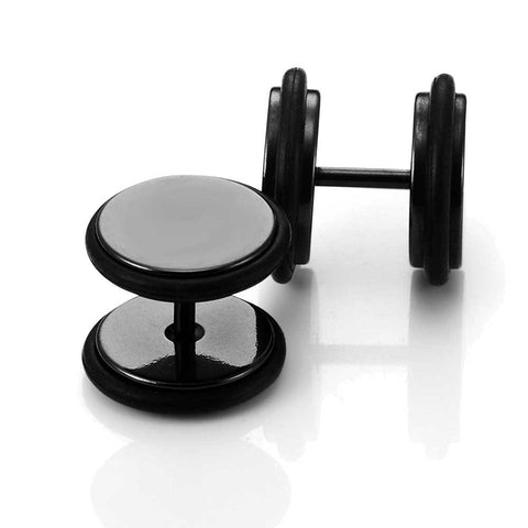 Stainless Steel Unisex Round Black Stud Earrings Set with Rubber Wrapped, 2pcs, 10mm