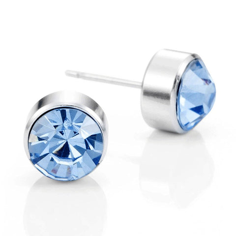 Royal Blue Unisex Stud Earrings Stainless Steel Silver Cubic Zirconia Set, 2pcs, (with Branded Gift Box)