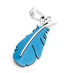 Swiss Stainless Steel Feather Pendant 19" Chain Necklaces (Blue Plated)
