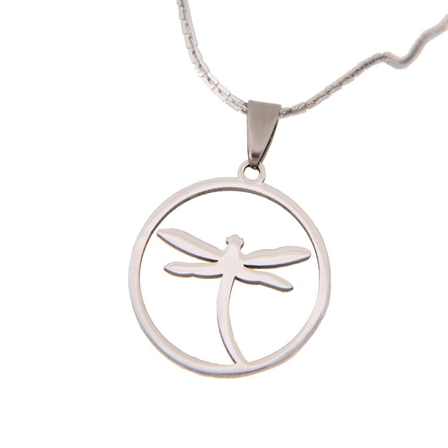 Unique Dragonfly Jewelry Shiny Stainless Steel Chain Necklace Pendant for Women 20"
