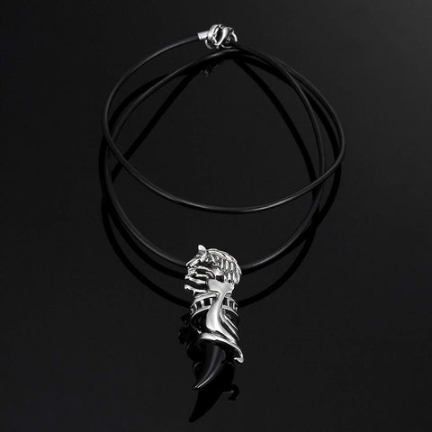 Wolf Mens Tribal Stainless Steel Silver Necklace Pendant 19" Leather Chain (Infinity Black)