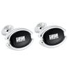 Image of Unique Mens Stainless Steel Cufflinks Oval Cubic Zirconia Eye Cuff Links (Black)