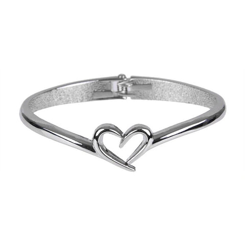 Unique Open Heart 7 Inches Stainless Steel Womens Cuff Bangle Bracelet Jewelry (Silver)