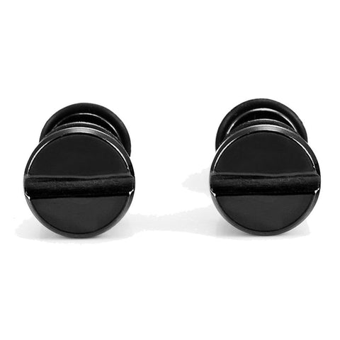 Cool Stainless Steel Men's Stud Screw Black Earrings for men, 7mm Diameter (with Branded Gift Box)