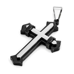 Powerful Mens Stainless Steel Cross Necklace Pendant (Black, Silver, 21" inches Chain)