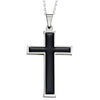 Image of Mens Polished Stainless Steel Black Silver Necklace Cross Pendant 21" inches Chain