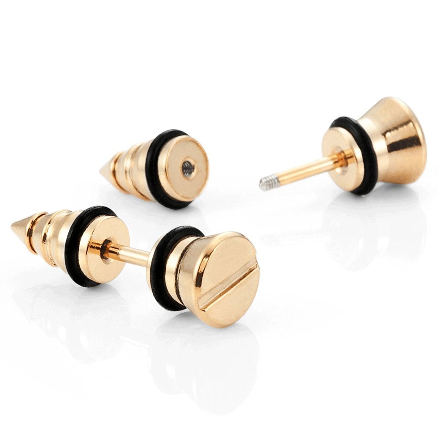 Cool Stainless Steel Gold Men's Stud Screw Earrings for men, 7mm Diameter (with Branded Gift Box)