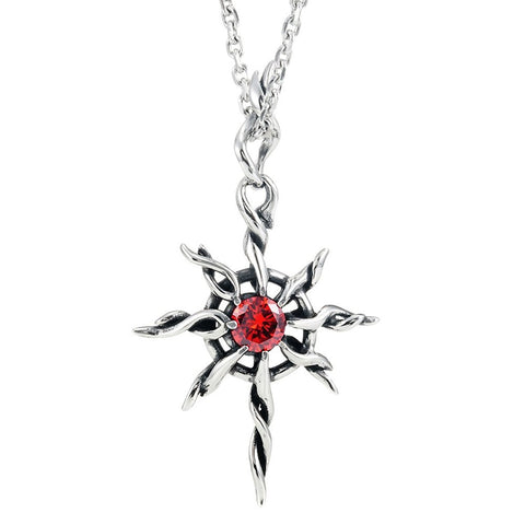 Vintage Sun-God Men's Necklace Pendant Stainless Steel (Silver, Red, 21 inch Chain)