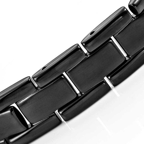 Elegant Mens Black Bracelet 316L Stainless Steel with Titanium Elements, Magnetic Therapy