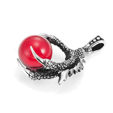 Vintage Men's Gothic Biker Tribal Stainless Steel Dragon Claw Pendant Necklace, Red Black Silver