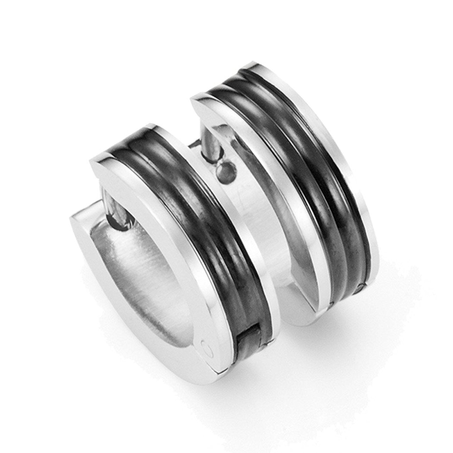 Mens Huggie Earrings in Stainless Steel Black Hoop Design 10mm (with Branded GiftBox)