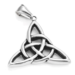 Vintage Stainless Steel Irish Triquetra Celtic Knot Amulet Pendant Necklace Black Silver Color, 21
