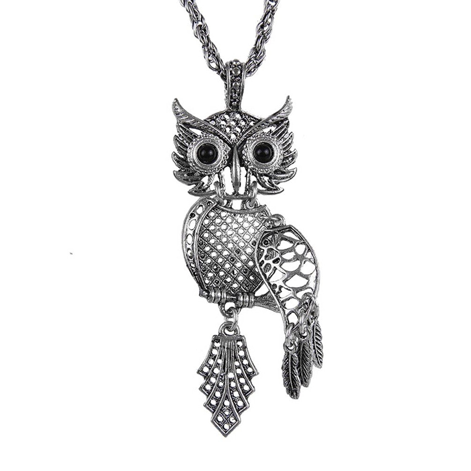 Retro Vintage Silver Antique Color Tone Owl Pendant Jewelry 23 Inch Necklace