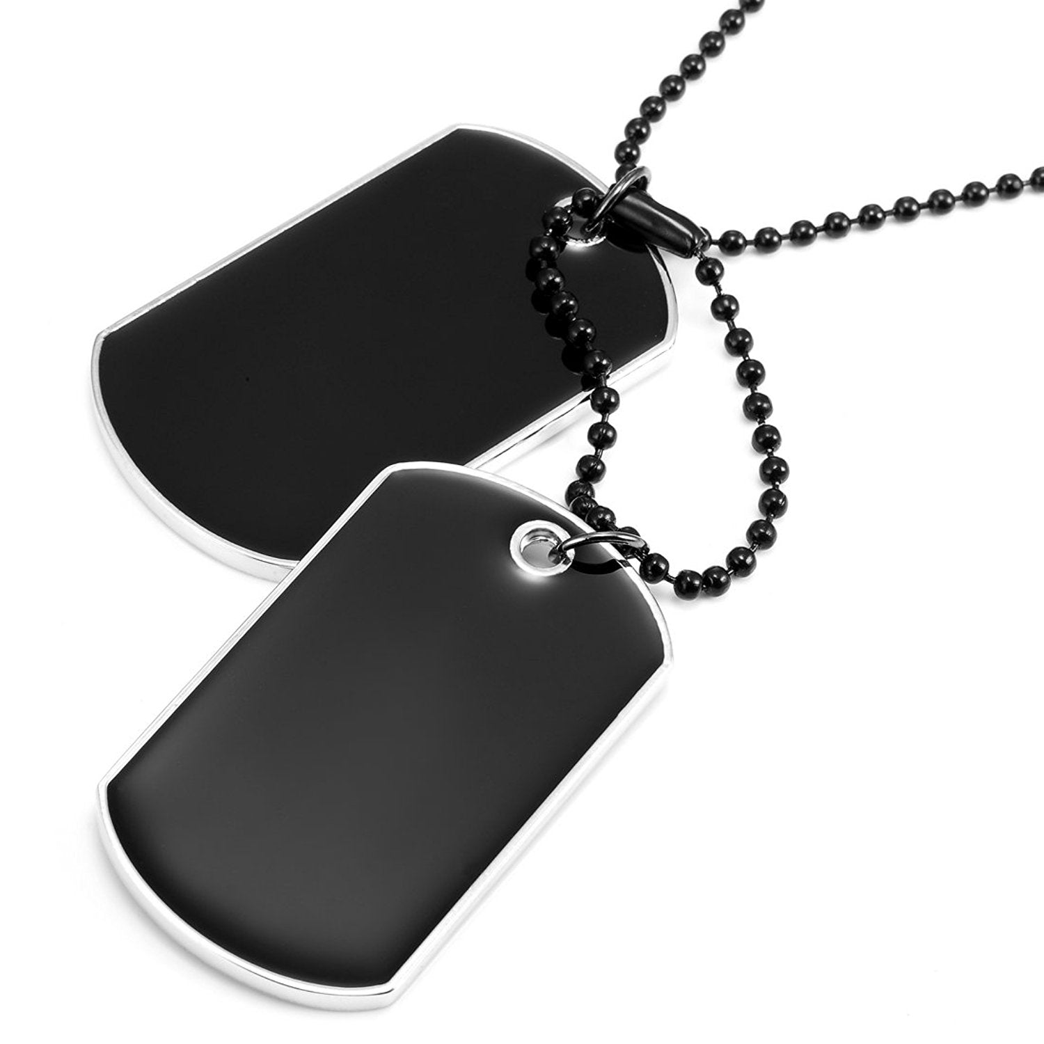 Urban Jewelry Powerful Army Style Double Dog Tag 2pcs Pendant Mens Necklace, Biker Adjustable 27 inch Black Chain