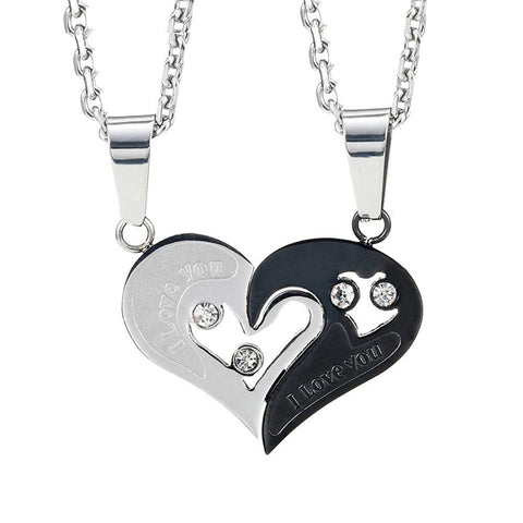 2pcs His & Hers Couples Gift Heart Pendant Love Necklace Set for Lover Valentine 19" & 21" Chain, Men, womens