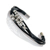 Image of Eye Catching Women Leather Bracelet Silver Color Beads Cuff Jewelry with Magnetic Clasp 7.5" (Black)