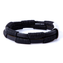 Urban Jewelry Unique Men's Coal Black Cuff Genuine Leather Bracelet with Stainless Steel Clasp