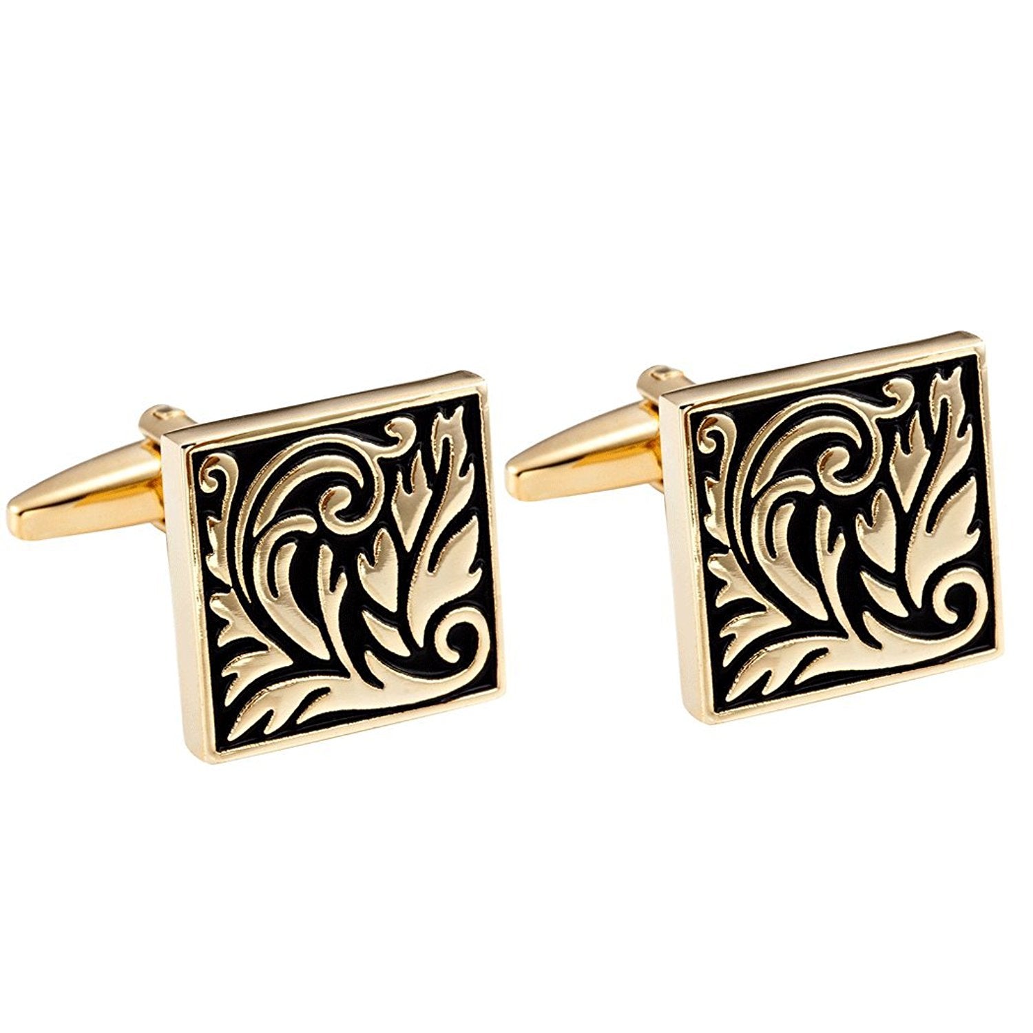 Urban Jewelry Impressive Egyptian Style Scroll Pattern Stainless Steel Cufflinks for Men (Gold, Black)