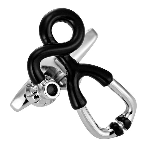 Urban Jewelry Unusual Doctor Style Stainless Steel Stethoscope Cufflinks for Men (Black, Silver)