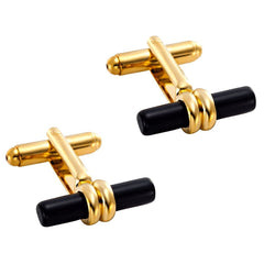 Urban Jewelry Mens Stainless Steel Gold Toned Cufflinks Black Bullet Wrap Style Cuff Links