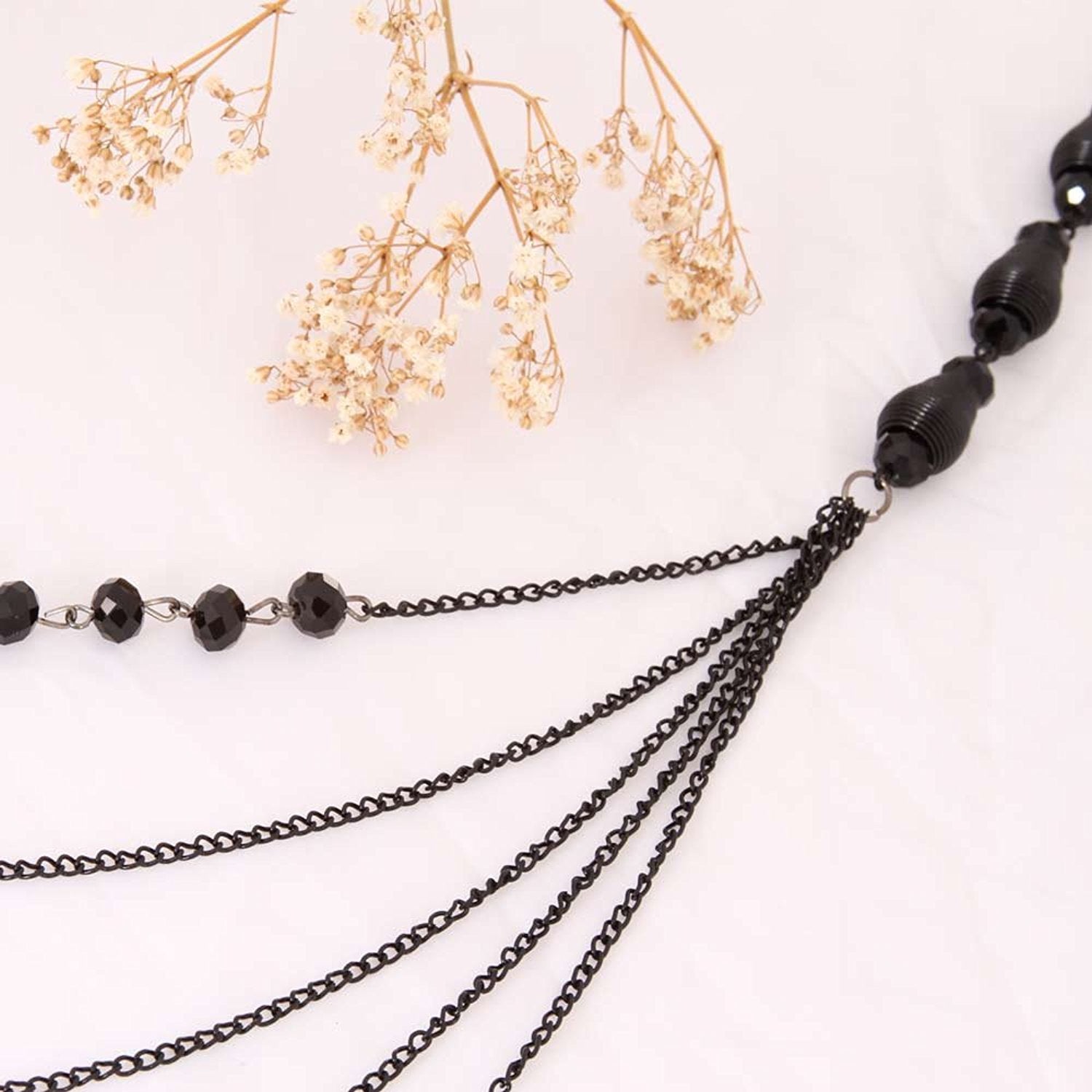 Sparkling Women Black Beaded Necklace By Urban Jewelry (Long Necklace - 34-41")