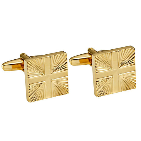 Shiny Gold Toned Stainless Steel Men's Formal Cufflinks with Abstract Cross Pattern