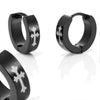 Image of Stainless Steel Cross Design Huggie Hoop Earrings - Various Designs, Black, 10mm (With Branded Gift Box)