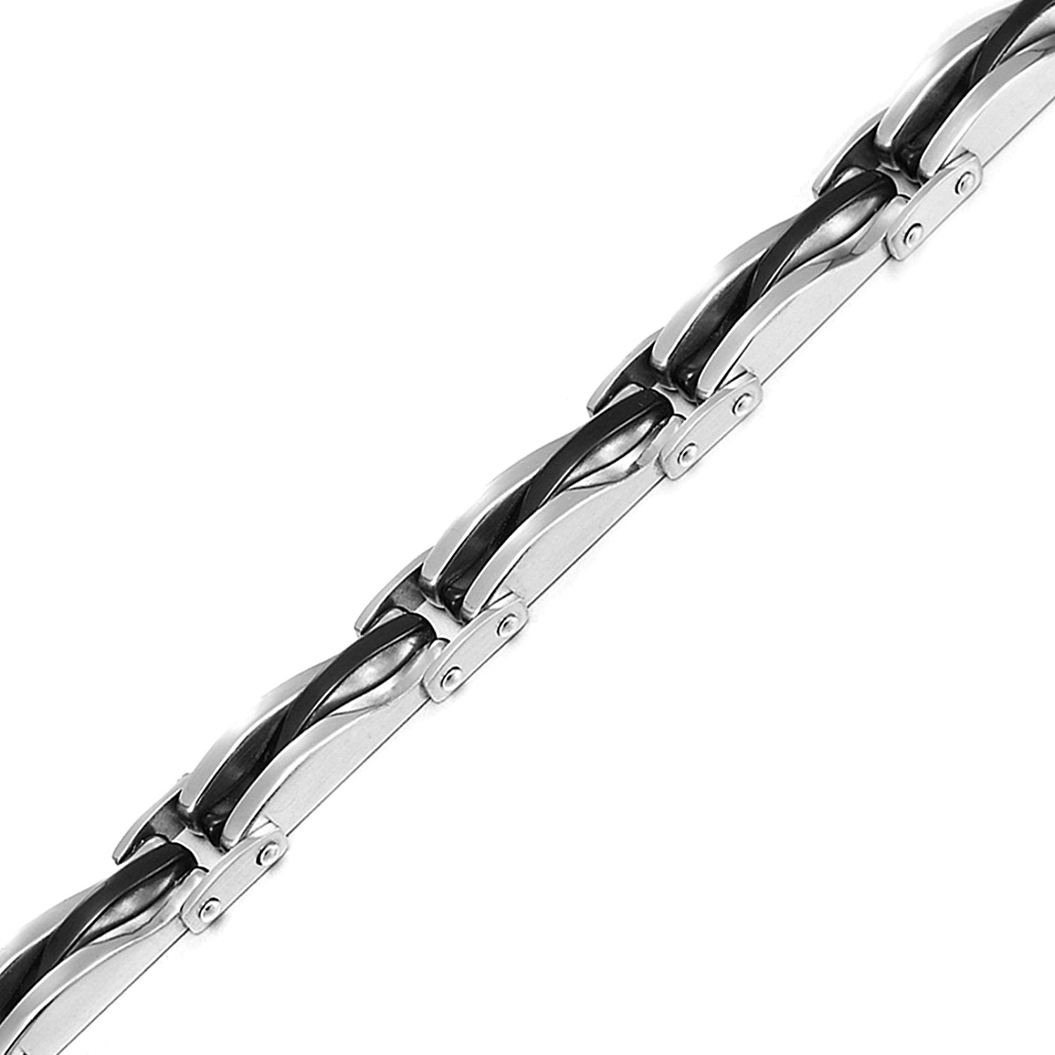 Mechanical Style 316L Stainless Steel Link Cuff Men's Bracelet (Black, Silver)